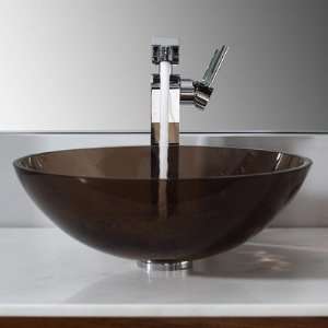    12mm 14300CH Clear Brown Glass Vessel Sink and Unicus Faucet Chrome