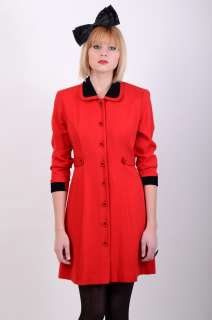 Vtg 80s MOD Red & Black WOOL Riding Jacket MINI PARTY DRESS Space Age 