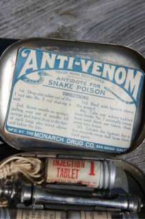 Vintage Anti Venom Snake Bite Poison Antidote Kit in Metal Container 