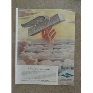 Dow chemicals, 40s full page print ad. (magnesium/hand above clouds 