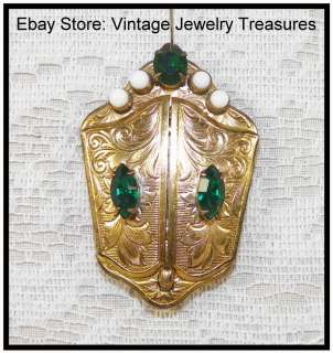 Antique Victorian 12K Gold Filled Locket Emerald Green Stones~Unusual 