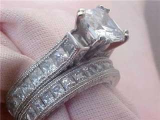 3Ct Princess Cut Engagement Wedding Ring Set Antique  