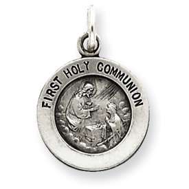 New Sterling Silver Antiqued First Holy Communion Medal  