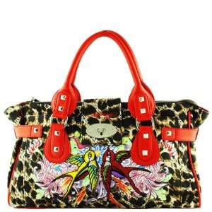  Ed Hardy Ivana Satchel Handbag   Red 