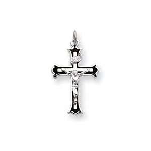  Sterling Silver Enameled INRI Crucifix Charm Jewelry