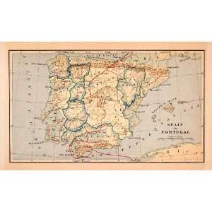  Antique Map Spain Portugal Madrid Aragon Castile Andalusia Cadiz 