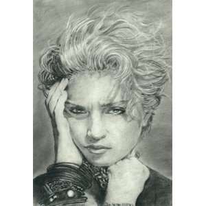  Madonna Portrait Charcoal Drawing Matted 16 X 20 