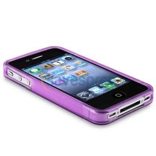 Purple TPU Gel Case Cover Bumper+Privacy Guard for iPhone 4 s 4s G New 