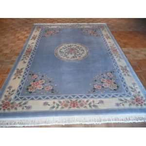 HAND KNOTTED RUG 90 LINE LIGHT BLUE CHINESE AUBUSSON 9 x 
