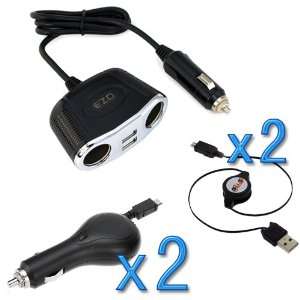  with 2 USB Charging Port + 2x Retractable Car Charger + 2x Micro USB 