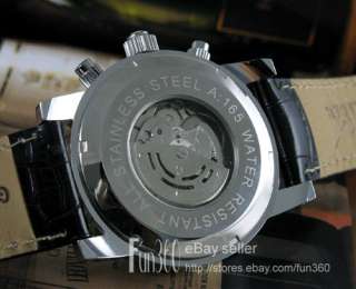 Luxury Mechanical Black Leather Self Winding Watch Gift  