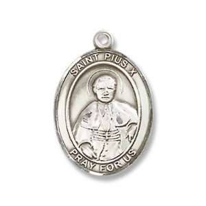 St. Pius X Sterling Silver Medal with 18 Sterling Chain Patron Saint 