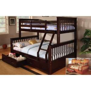 Twin and Full Bunk Bed with Roller Drawers in Espresso Finish #AD 8138 