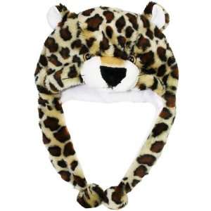  Leopard Hat with Long Fur Balls Plushy Animal Cap Toys 