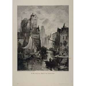  1912 Kanal Canal Rotterdam G Schunleber Engraving Print 
