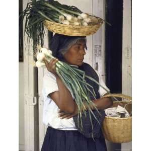  Woman Carrying Onions by Hand and by Basket on Her Head at 
