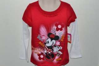 Disney MINNIE MOUSE Long Sleeve Shirt Top Tee 2T 3T 4T 5T RED  
