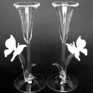  Butterfly Flutes Champagne Toasting Glasses Frosted 