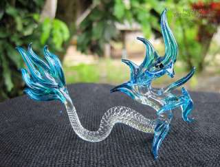 Thai Hand Crafted Small Glass Art   Blue Chinese Dragon  