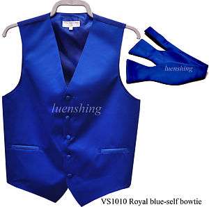 New mens tuxedo vest waistcoat_self tie bow tie royal blue prom M 