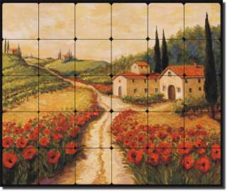 Margosian Tuscan Red Poppy Tumbled Marble Tile Mural  