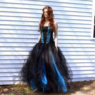 Turquoise Black Prom Wedding Tulle Gown Skirt Formal  