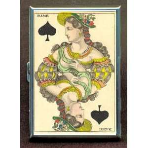  PLAYING CARD 1850 QUEEN SPADES ID Holder, Cigarette Case 