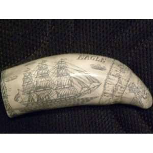  Whaling Ship Eagle Scrimshaw Whale Tooth Tusk Replica 
