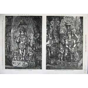  Hindoo 1858 Trimurti Triad Trinity Suraswati Godess Art 