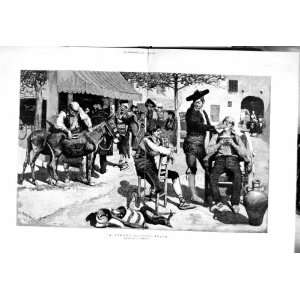  1883 STREET SCENE BARBER SPAIN MEN REINHART FINE ART