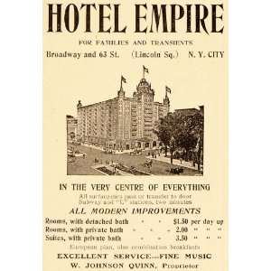  1908 Vintage Ad Hotel Empire Lincoln Square NYC Prices 