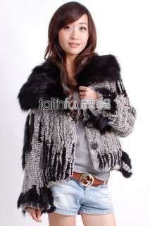 Rabbit Fur Knitted Jacket with Fox Fur collar trimmed  