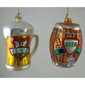  Beer Mug and Keg of Beer Christmas Holiday Ornament Set of 