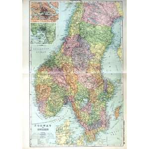    1910 Map Norway Sweden Stockholm Christiania Baltic