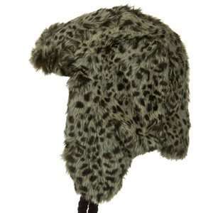  Faux Fur Animal Print Trapper Hat Khaki/brown New 