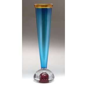  Trapped Bubble Vase Teal with Ruby Bubble