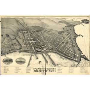  1897 Marquette Michigan, Birds Eye Map