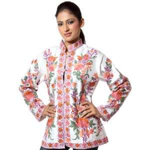  Ivory Kashmiri Jacket with Floral Embroidery All Over 