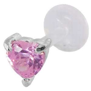  PINK LARGE CZ Heart Tragus Earring Stud or Labret Lip Ring 