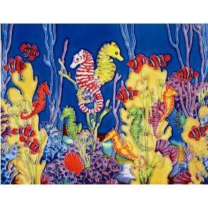   Tropical Seahorses Fish Coral Reefs 11x14x0.25 inches Ceramic Art Tile