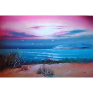  24X36 inch Seascape Coastal Art Oil Painting Beach In Dusk 