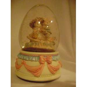  Lefton Easter Bunny Couple Egg Shaped Snow Globe Music Box 