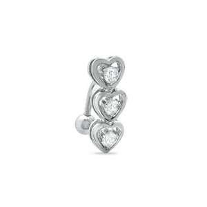 014 Gauge Triple Heart Top Down Belly Button Ring with Crystals in 