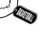 Basketball   Military Dog Tag Black Satin Cord Necklace