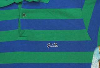 vintage LE TIGRE 80s Striped Blue + Green POLO Shirt S tiger  