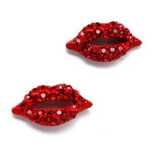  Kiss Me Love Me Lips   Red Crystal Lips Earrings 