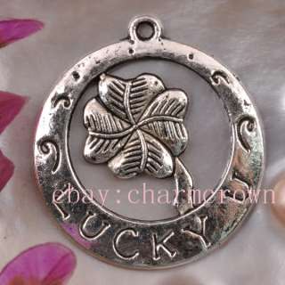 40pcs Antique Silver Lucky Clover Charm CC2140 Freeship  