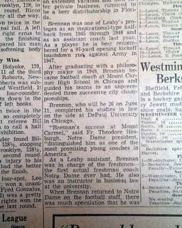 1954 TERRY BRENNAN Notre Dame Football Coach Newspaper  