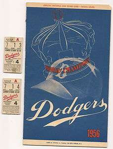 1956 Brooklyn Dodgers Cardinals Program + 2 Tix Nice  