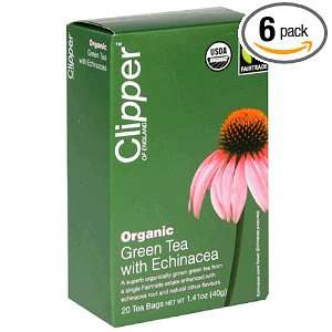 Clipper of England Organic Green Tea with Echinacea, 20 Count Tea Bags 